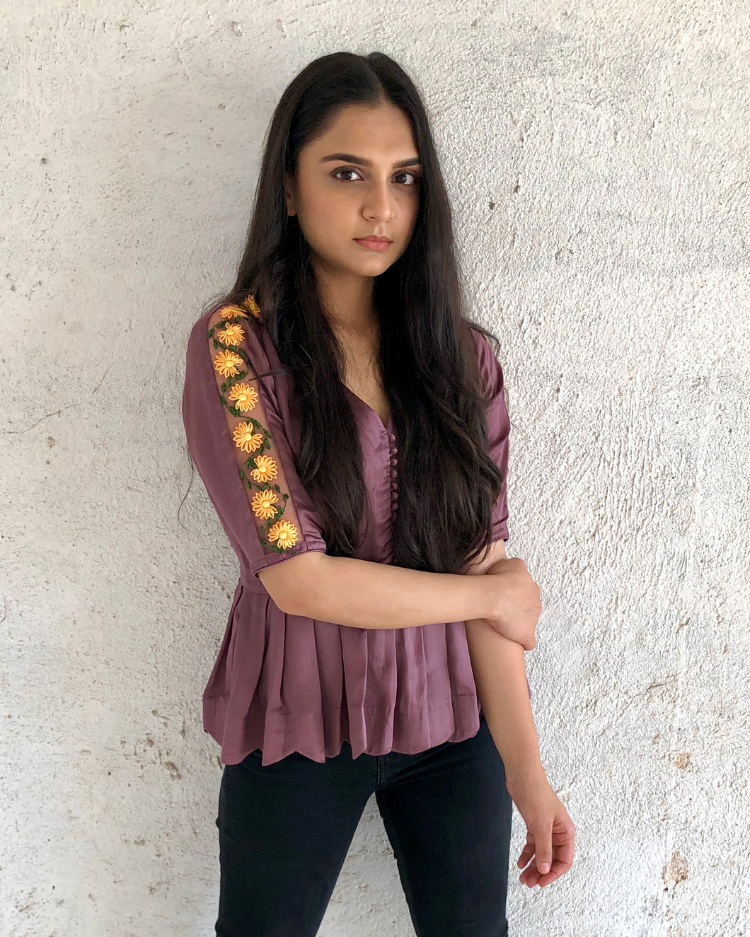 The Argyle Purple Peplum Top