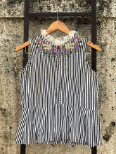 Load image into Gallery viewer, The B/W Striped Peonies Peplum Top
