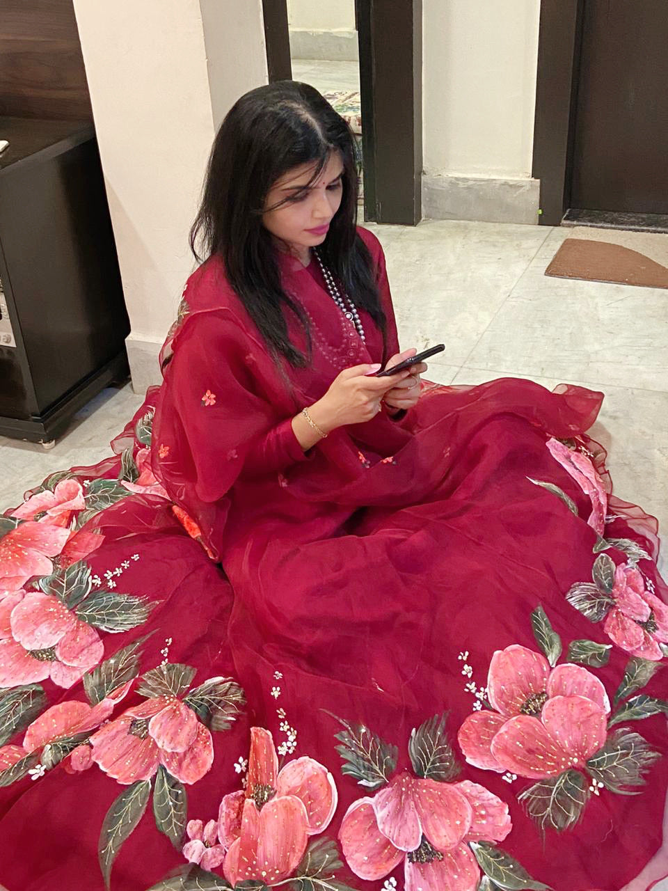 The Handpainted Cherry Blossom Lehenga